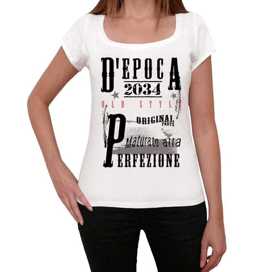 Aged To Perfection, Italian, 2034, White, Women's Short Sleeve Round Neck T-shirt, gift t-shirt 00356 - Ultrabasic