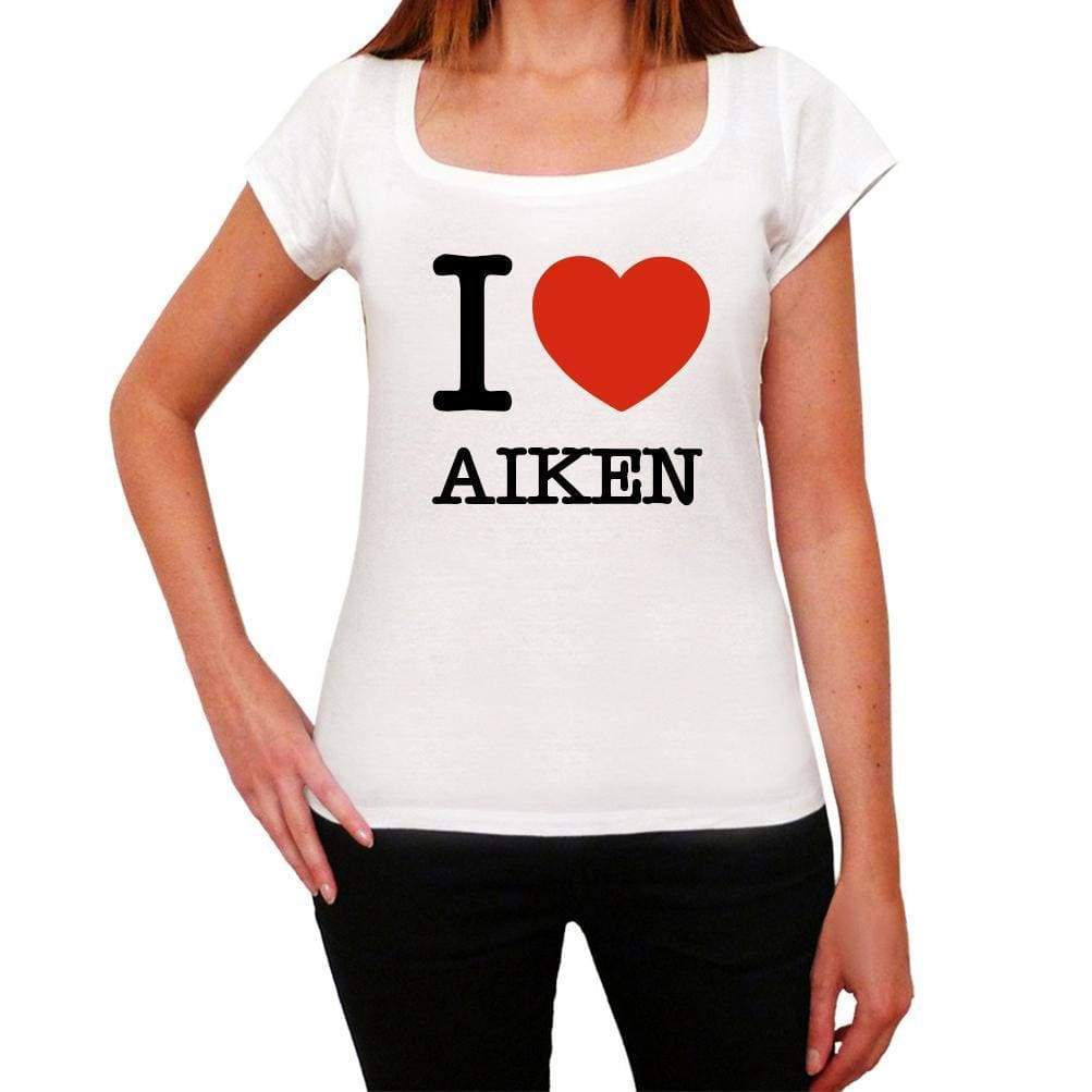 Aiken I Love Citys White Womens Short Sleeve Round Neck T-Shirt 00012 - White / Xs - Casual