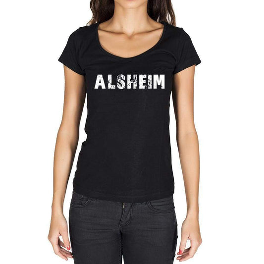 Alsheim German Cities Black Womens Short Sleeve Round Neck T-Shirt 00002 - Casual