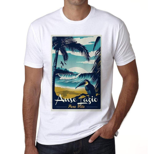 Anse Lazio Pura Vida Beach Name White Mens Short Sleeve Round Neck T-Shirt 00292 - White / S - Casual