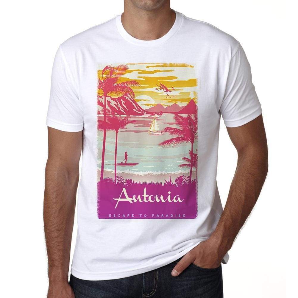 Antonia Escape To Paradise White Mens Short Sleeve Round Neck T-Shirt 00281 - White / S - Casual