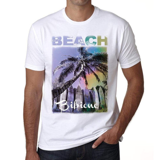 Bibione Beach Palm White Mens Short Sleeve Round Neck T-Shirt - White / S - Casual