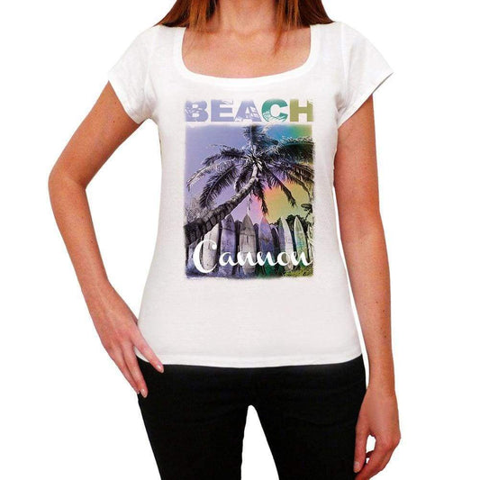 Cannon Beach Name Palm White Womens Short Sleeve Round Neck T-Shirt 00287 - White / Xs - Casual
