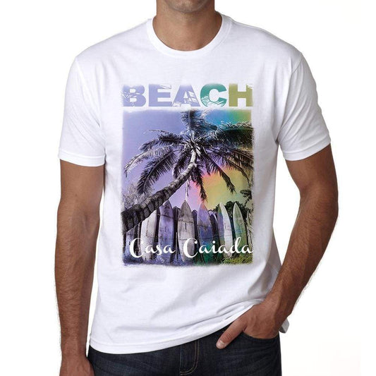Casa Caiada Beach Palm White Mens Short Sleeve Round Neck T-Shirt - White / S - Casual
