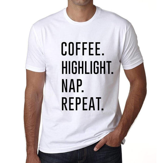 Coffee Highlight Nap Repeat Mens Short Sleeve Round Neck T-Shirt 00058 - White / S - Casual