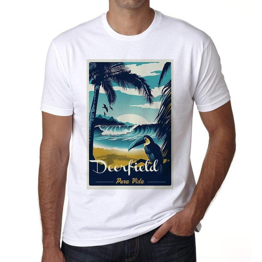 Deerfield Pura Vida Beach Name White Mens Short Sleeve Round Neck T-Shirt 00292 - White / S - Casual