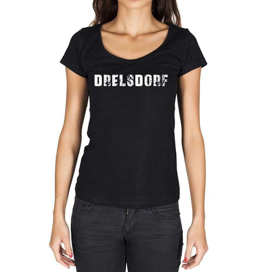 Drelsdorf German Cities Black Womens Short Sleeve Round Neck T-Shirt 00002 - Casual