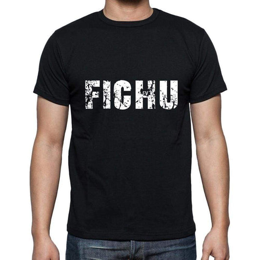 Fichu Mens Short Sleeve Round Neck T-Shirt 5 Letters Black Word 00006 - Casual