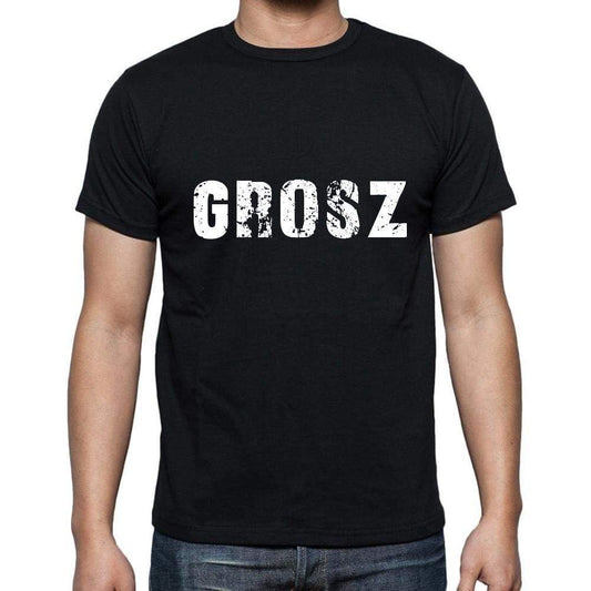Grosz Mens Short Sleeve Round Neck T-Shirt 5 Letters Black Word 00006 - Casual