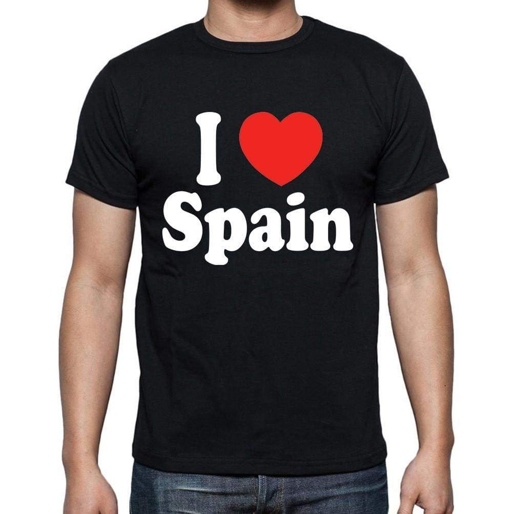 I Love Spain Black T-Shirt For Mens Short Sleeve Cotton Tshirt Men T Shirt - T-Shirt