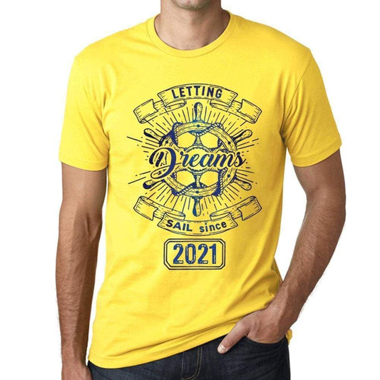 Letting Dreams Sail Since 2021 Mens T-Shirt Yellow Birthday Gift 00405 - Yellow / Xs - Casual
