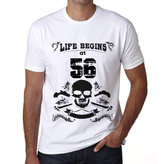 Life Begins At 56 Mens T-Shirt White Birthday Gift 00448 - White / Xs - Casual