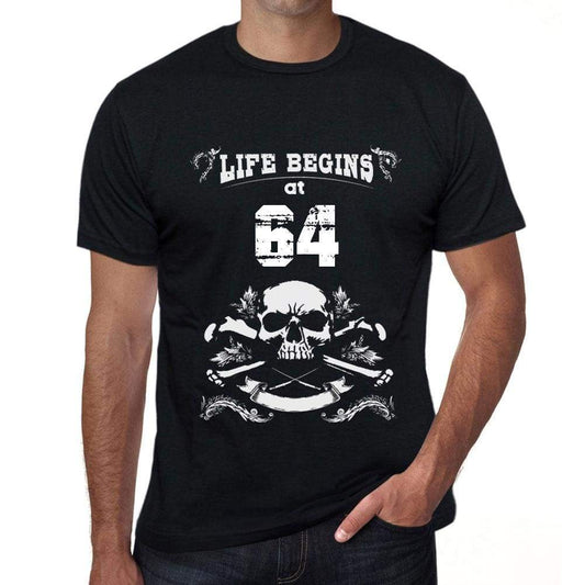 Life Begins At 64 Mens Black T-Shirt Birthday Gift 00449 - Black / Xs - Casual