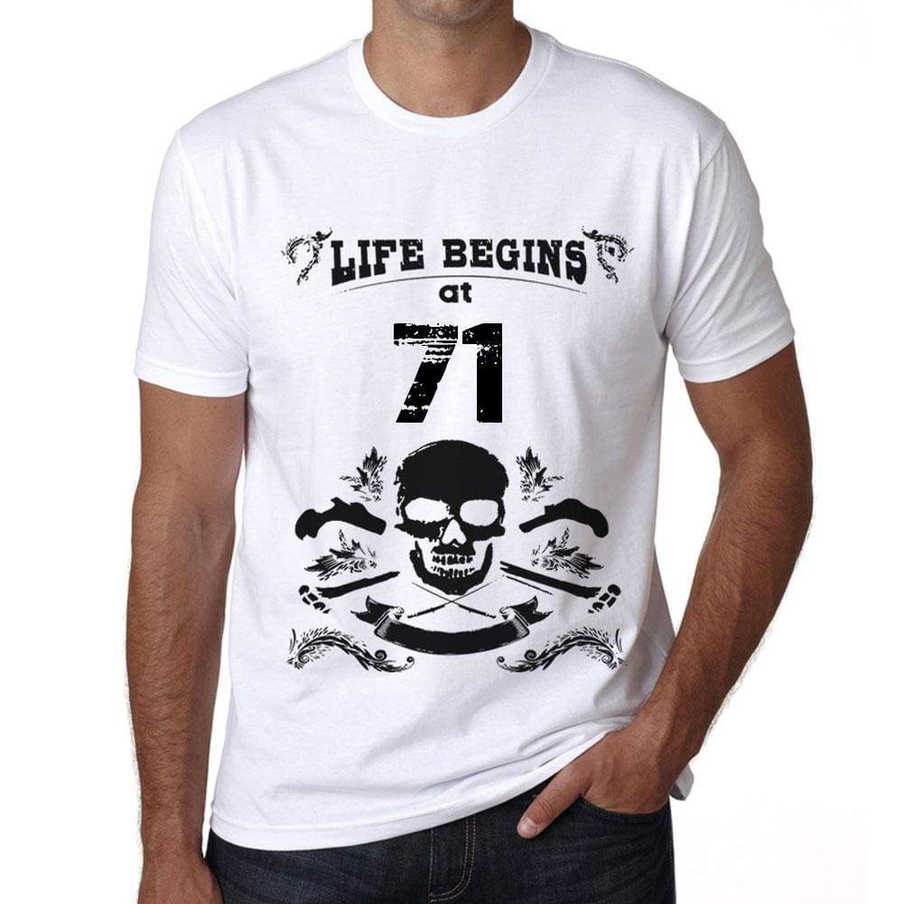 Life Begins At 71 Mens T-Shirt White Birthday Gift 00448 - White / Xs - Casual