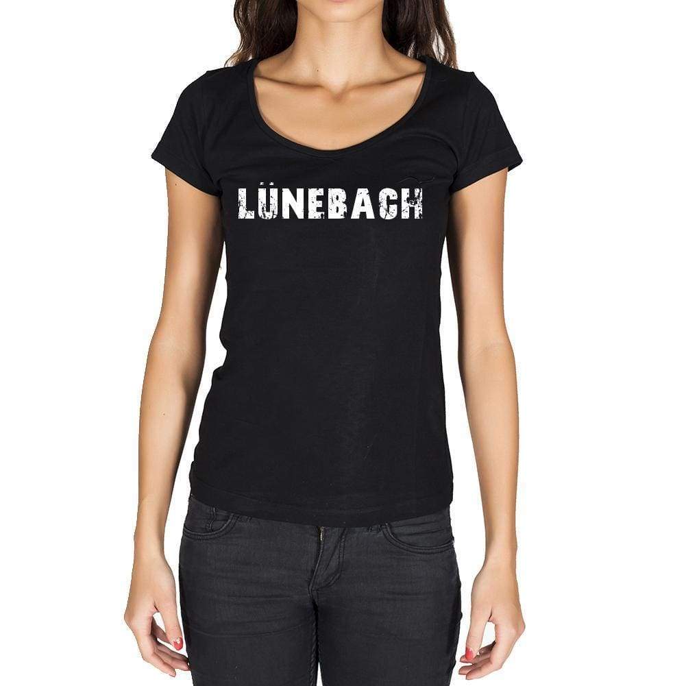 Lünebach German Cities Black Womens Short Sleeve Round Neck T-Shirt 00002 - Casual