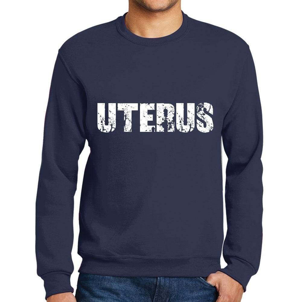 Mens Printed Graphic Sweatshirt Popular Words Uterus French Navy - French Navy / Small / Cotton - Sweatshirts