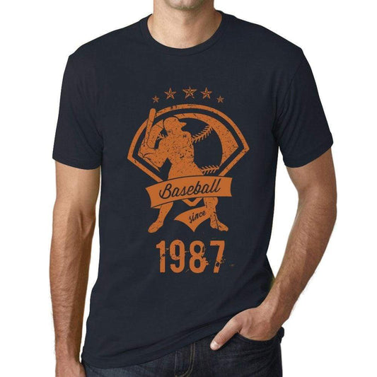 Mens Vintage Tee Shirt Graphic T Shirt Baseball Since 1987 Navy - Navy / Xs / Cotton - T-Shirt