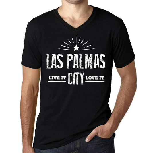 Mens Vintage Tee Shirt Graphic V-Neck T Shirt Live It Love It Las Palmas Deep Black - Black / S / Cotton - T-Shirt