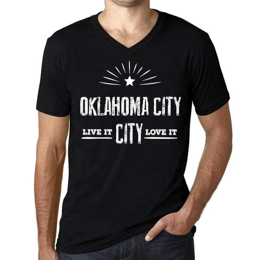 Mens Vintage Tee Shirt Graphic V-Neck T Shirt Live It Love It Oklahoma City Deep Black - Black / S / Cotton - T-Shirt