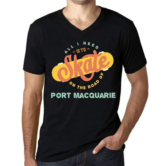 Mens Vintage Tee Shirt Graphic V-Neck T Shirt On The Road Of Port Macquarie Black - Black / S / Cotton - T-Shirt