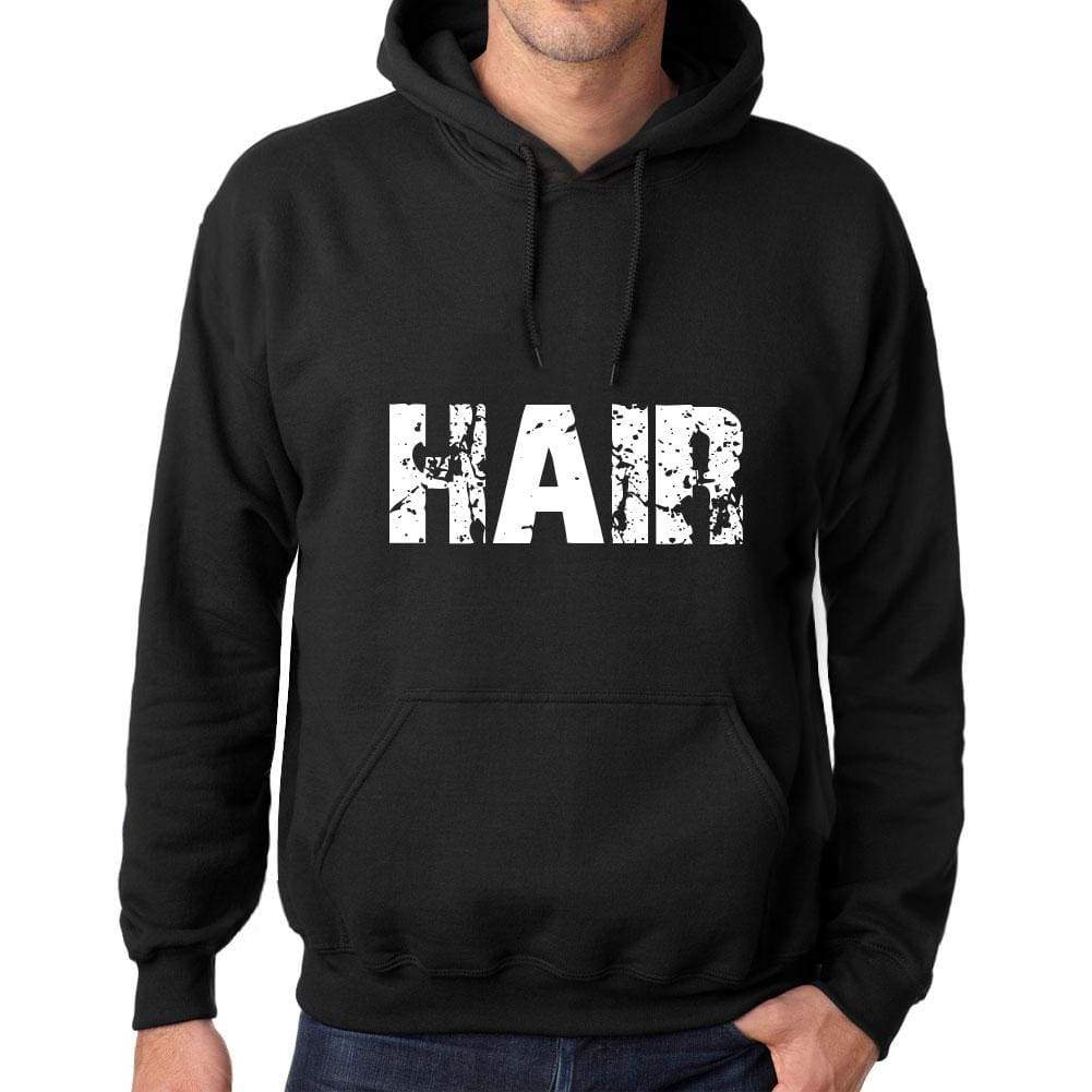 Mens Womens Unisex Printed Graphic Cotton Hoodie Soft Heavyweight Hooded Sweatshirt Pullover Popular Words Hair Deep Black - Black / Xs /