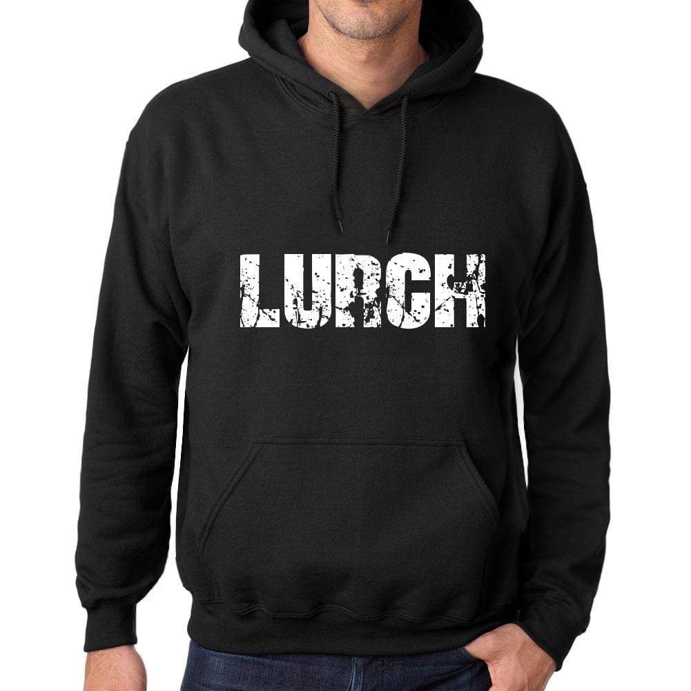 Mens Womens Unisex Printed Graphic Cotton Hoodie Soft Heavyweight Hooded Sweatshirt Pullover Popular Words Lurch Deep Black - Black / Xs /