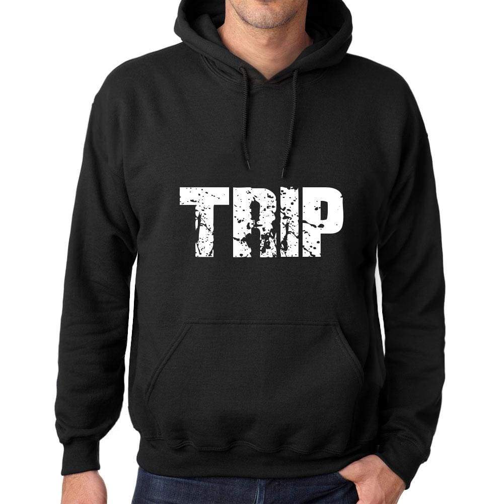 Mens Womens Unisex Printed Graphic Cotton Hoodie Soft Heavyweight Hooded Sweatshirt Pullover Popular Words Trip Deep Black - Black / Xs /