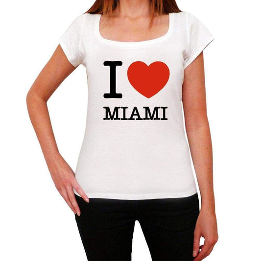 Miami I Love Citys White Womens Short Sleeve Round Neck T-Shirt 00012 - White / Xs - Casual