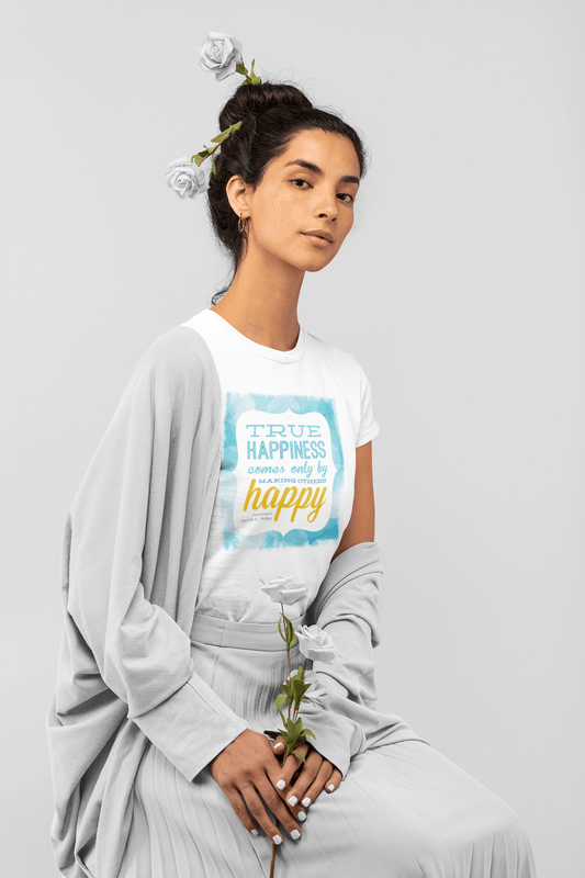 True happiness, White Women's T-shirt, 100% cotton Round Neck 00168