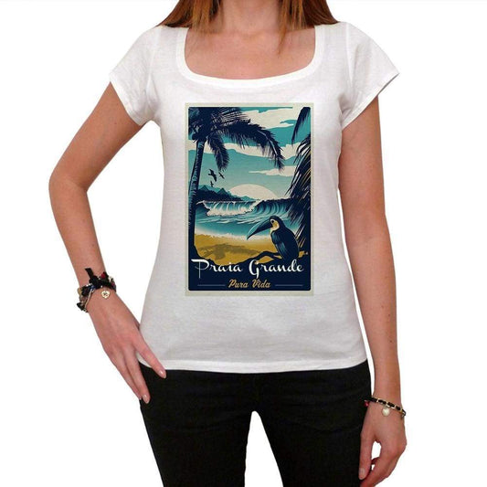 Praia Grande Pura Vida Beach Name White Womens Short Sleeve Round Neck T-Shirt 00297 - White / Xs - Casual