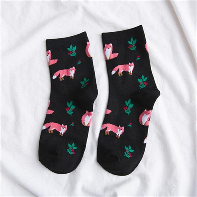 Cute Jacquard / Plant Fruit Print Pattern Art Socks Women Korean Animals / Fox Flamingo Sock Funny Sock Kawaii Sokken Calcetines