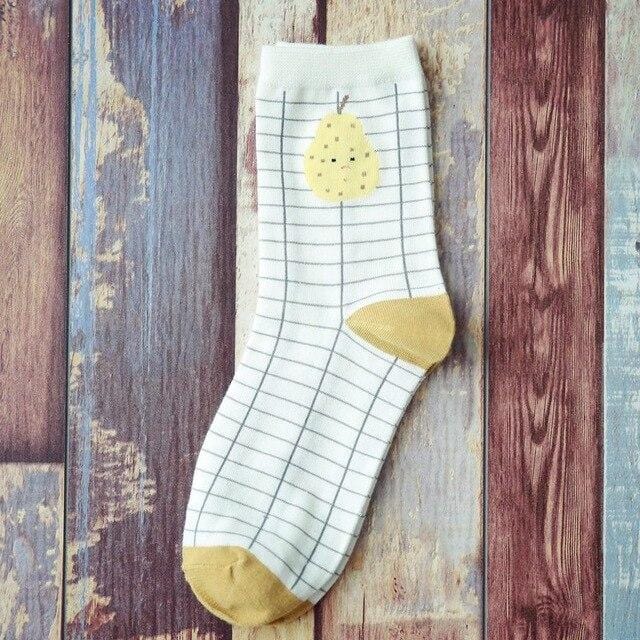 Summer Korean Happy Fruits Socks Lemon Avocado Pineapple Cherry Blueberry Orange Gardenias Banana Leaves Printed Unisex sox