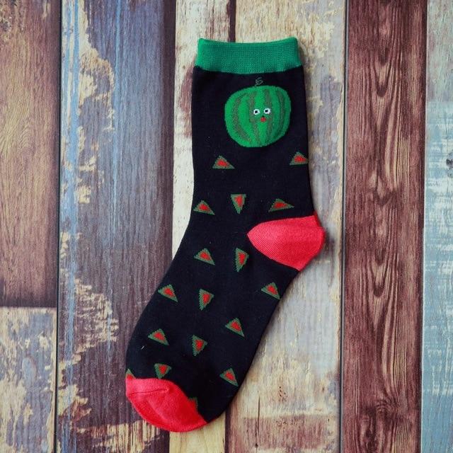 Summer Korean Happy Fruits Socks Lemon Avocado Pineapple Cherry Blueberry Orange Gardenias Banana Leaves Printed Unisex sox