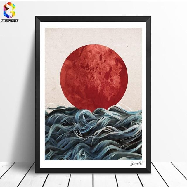 Abstrakte Japanischen Sonnenaufgang Poster und Drucke Wand Kunst Leinwand Malerei Bilder Für Wohnzimmer Skandinavischen Seascape Hause Decor