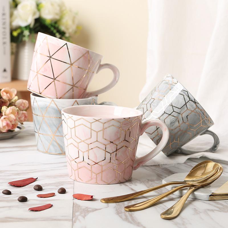 Creative Geometric Gold Line Marble Coffee Mug Porcelain Coffee Tea Cup for Water Tea Drinking Gift