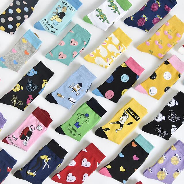 Autumn fashion street Harajuku style fun socks unisex fancy fruit animal art man cotton socks cute happy woman long socks meias