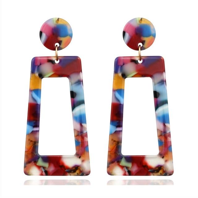 Personality 2019 Trapezoid Large Long Acrylic Acetate Drop Earrings For Women Rectangle Tortoiseshell Earring Za Jewelry