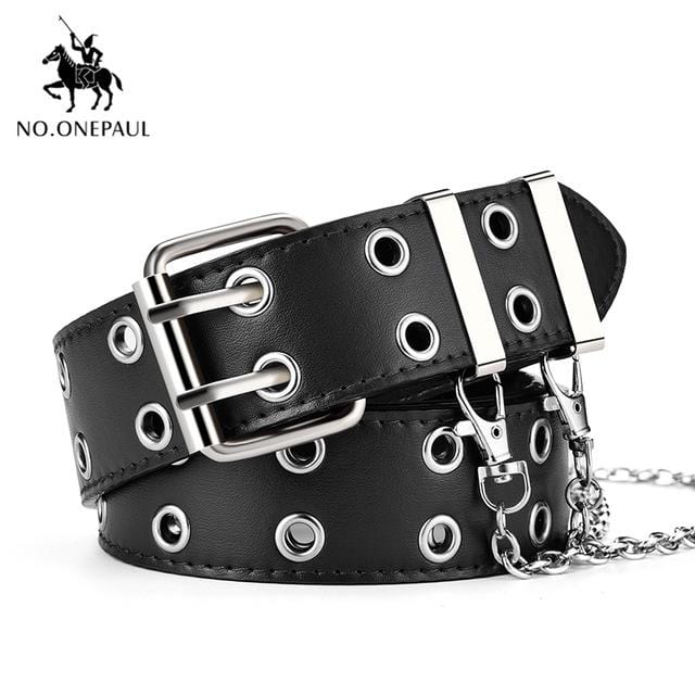 NO.ONEPAUL women belt Genuine Leather New Punk style fashion Pin Buckle jeans Decorative Belt Chain luxury brand belts for women