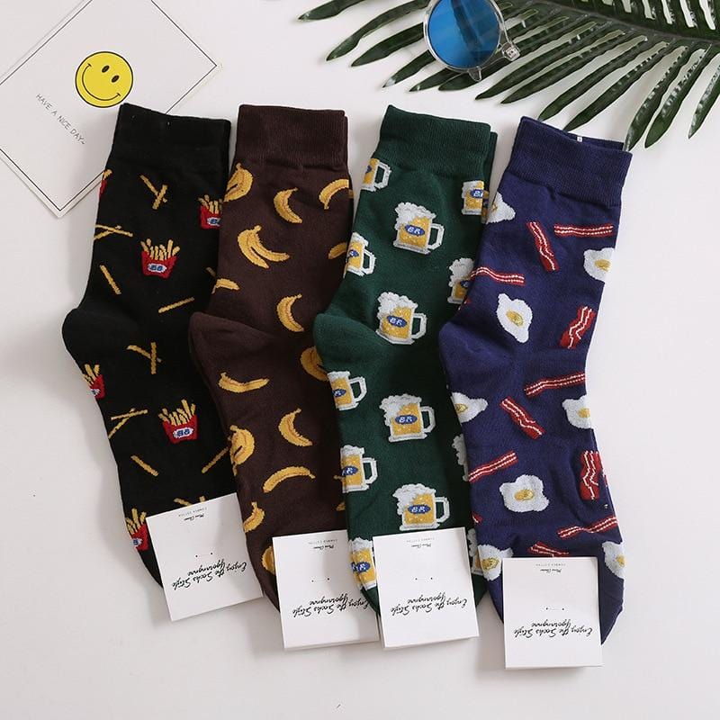 Harajuku happy socks men's funny combed cotton dress casual wedding socks colorful novelty skateboard socks men Snack pattern