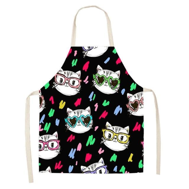 1Pcs Kitchen Apron Cute Cartoon Cat Printed Sleeveless Cotton Linen Aprons for Men Women Home Cleaning Tools 53*65cm WQ0029