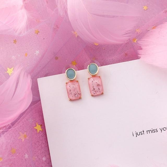 2019 Pink Earrings Korean Flower Sweet Geometric Earring Simulated Pearl pendientes mujer For Women Tassel Ear Jewelry brincos