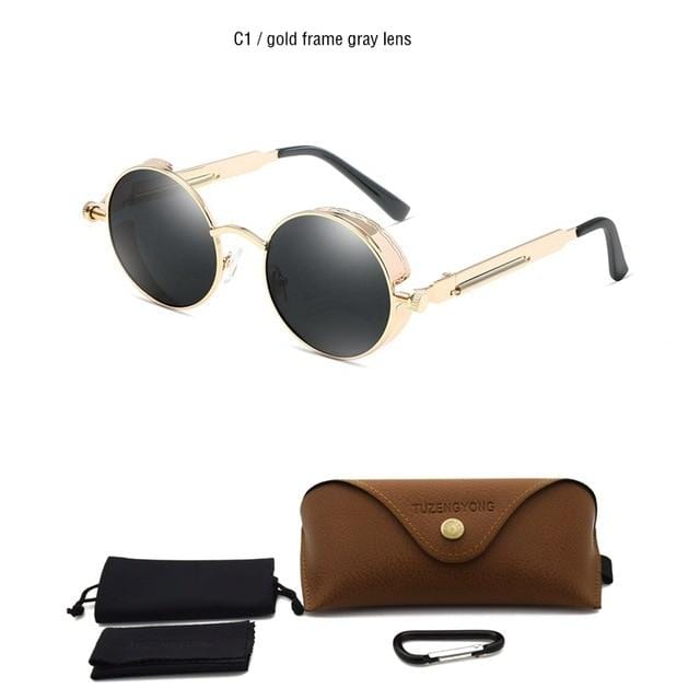 Classic Gothic Steampunk Sunglasses Polarized Men Women Brand Designer Vintage Round Metal Frame Sun Glasses High Quality UV400