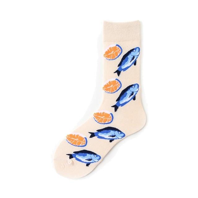 Novelty Happy Funny Men Graphic Socks Combed Cotton Omelette Frog Crazy Burger Salmon Corn Avocado Bird Fish Sock Christmas Gift