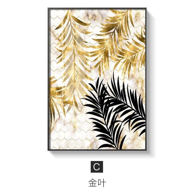 Nordic style Golden leaf canvas painting posters and print modern decor wall art pictures for living room bedroom dinning room