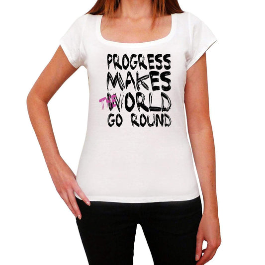 Progress World Goes Round Womens Short Sleeve Round White T-Shirt 00083 - White / Xs - Casual