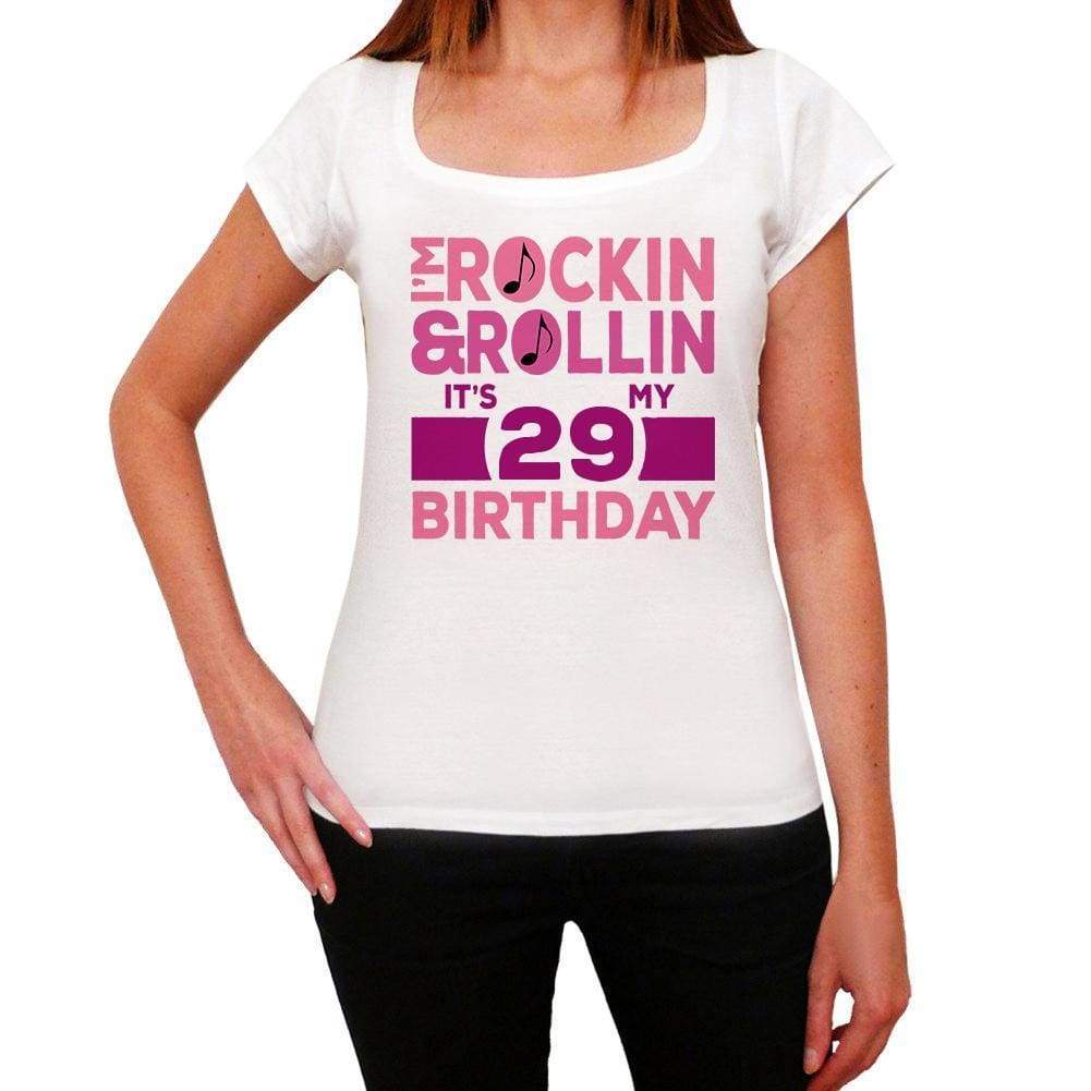 Rockin&rollin 29 White Womens Short Sleeve Round Neck T-Shirt Gift T-Shirt 00343 - White / Xs - Casual