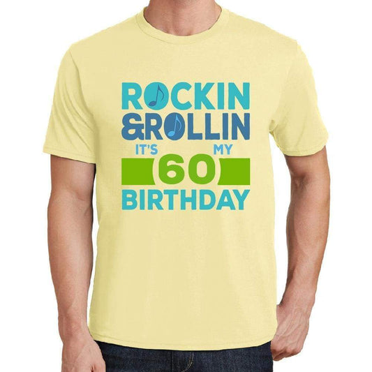 Rockin&rollin 60 Yellow Mens Short Sleeve Round Neck T-Shirt 00278 - Yellow / S - Casual