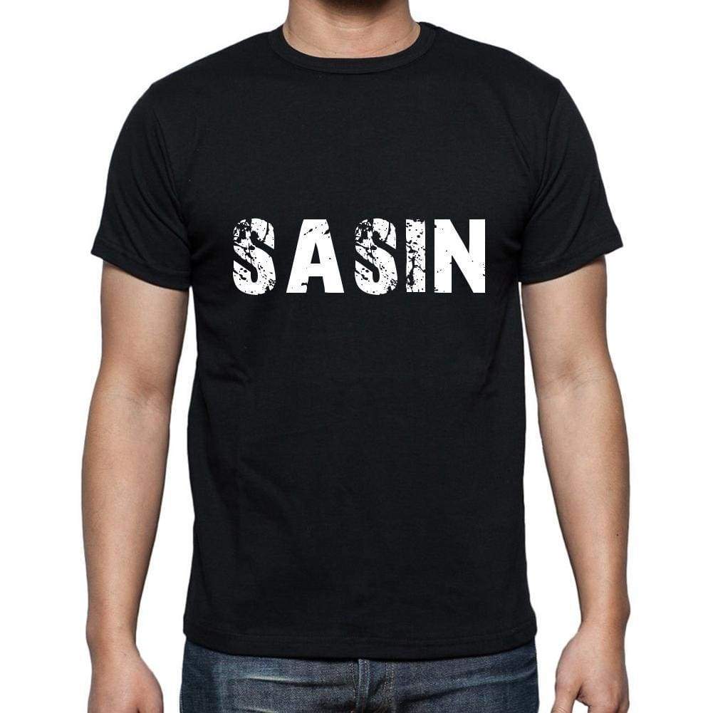 Sasin Mens Short Sleeve Round Neck T-Shirt 5 Letters Black Word 00006 - Casual