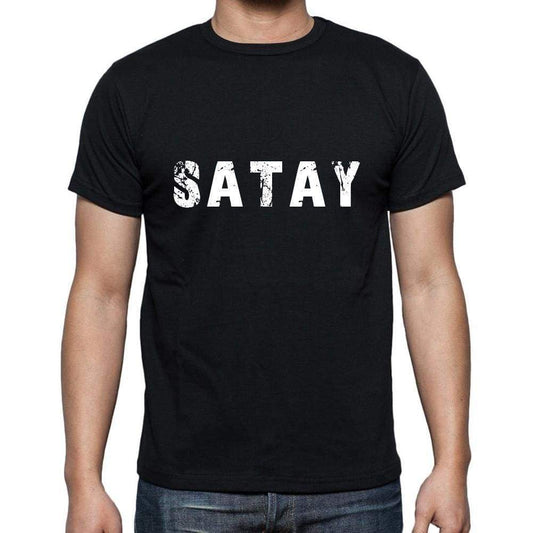 Satay Mens Short Sleeve Round Neck T-Shirt 5 Letters Black Word 00006 - Casual