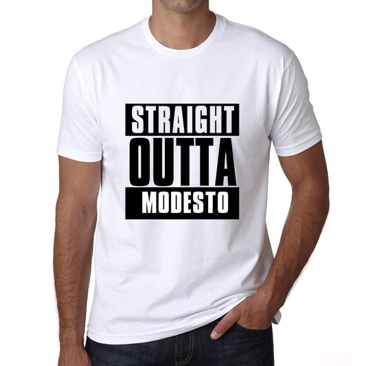 Straight Outta Modesto Mens Short Sleeve Round Neck T-Shirt 00027 - White / S - Casual